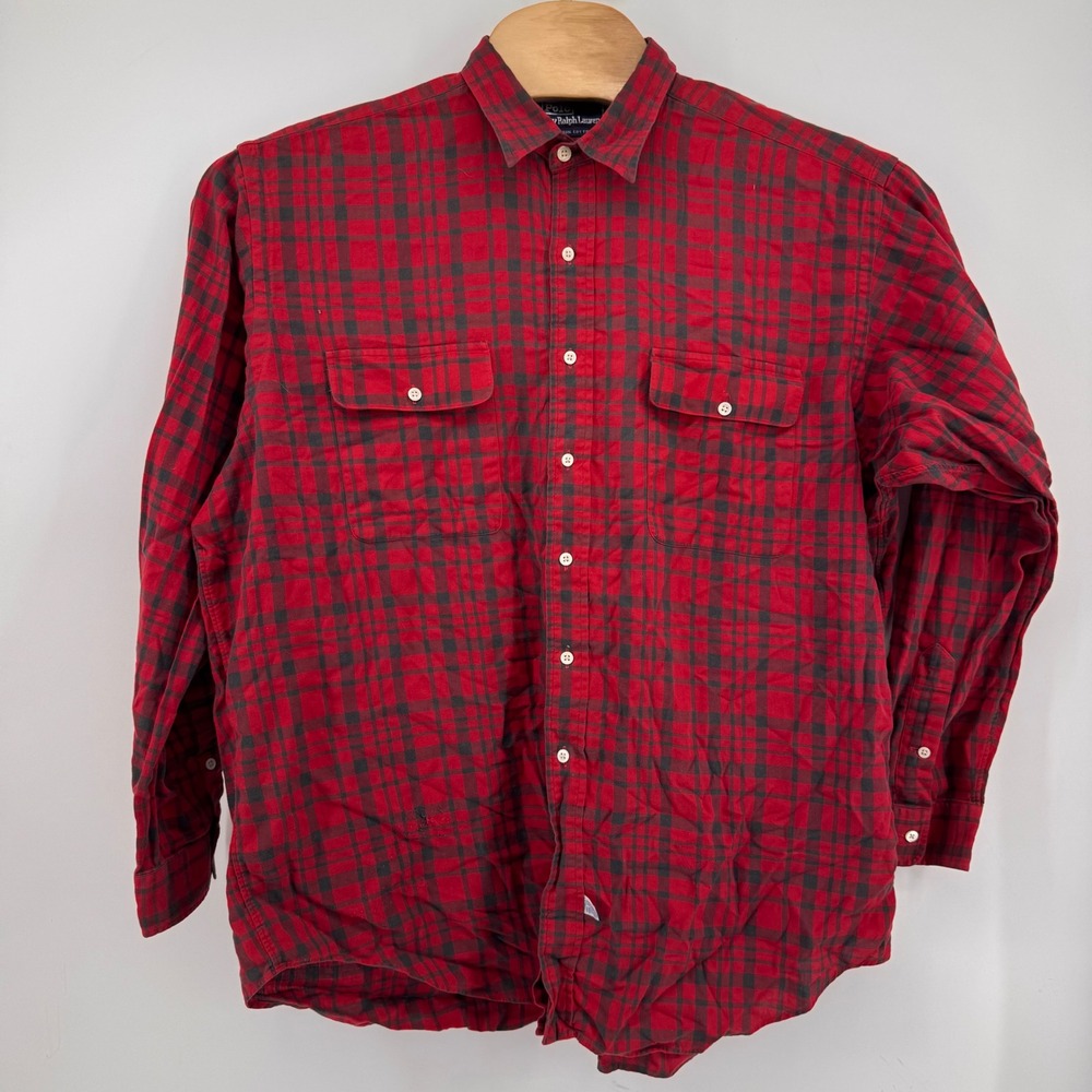 Polo Ralph Lauren Button Down Shirt Mens XL Red Plaid Long Sleeve Cotton 8923